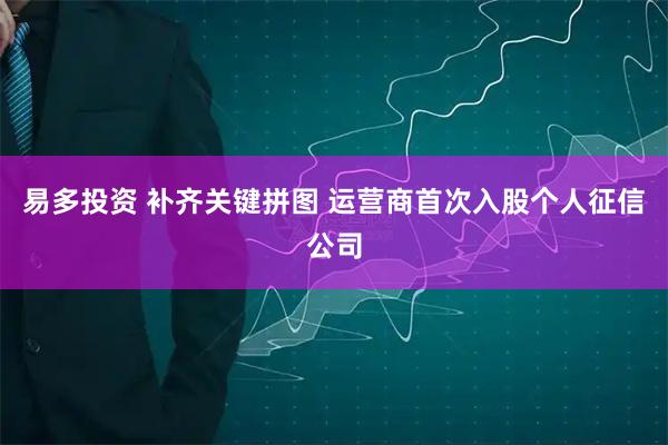 易多投资 补齐关键拼图 运营商首次入股个人征信公司